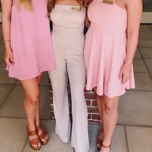 Stone/Taupe Strapless Jumpsuit